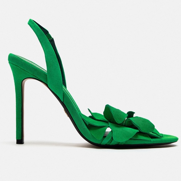 NWT ZARA FLOWER DETAIL HIGH HEEL LEATHER SANDALS. Size 7.5 - Picture 2 of 7
